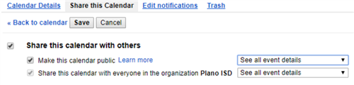 box checked next to make this calendar public and see all event details 